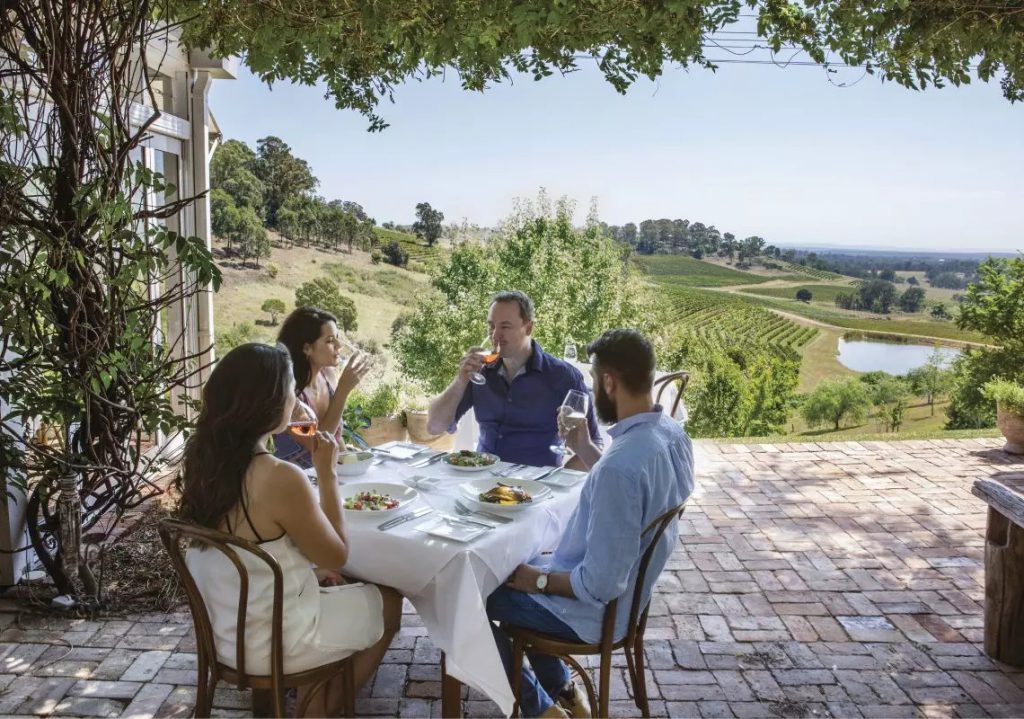 在猎人谷的莫林斯餐厅（Bistro Molines）享用午餐，欣赏葡萄园的风景。