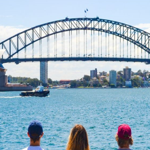 在悉尼旅行的游客欣赏悉尼海港大桥